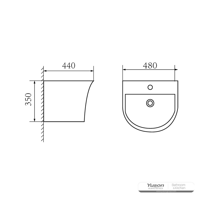 YS26614	Ceramic wall mounted basin, one piece totem basin;